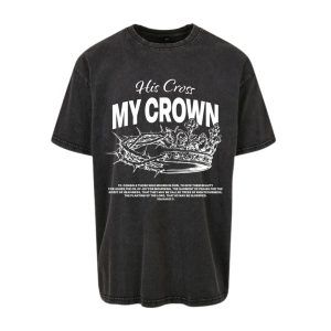 His Cross, My Crown Oversized T-shirt Acid Wash (Black/White)