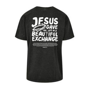 Jesus Gave His Life Oversized T-shirt Acid Wash (Black/White)
