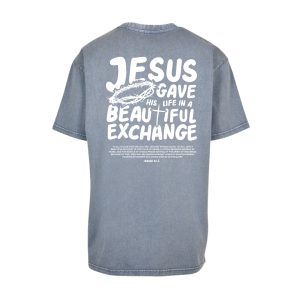 Jesus Gave His Life Oversized T-shirt Acid Wash (Grey/White)