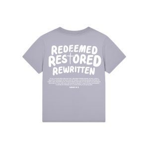Redeemed, Restored, Rewritten Ladies T-shirt (Lavender/White)