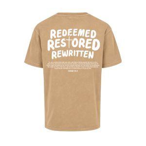 Redeemed, Restored, Rewritten Oversized T-shirt Acid Wash (Beige/White)