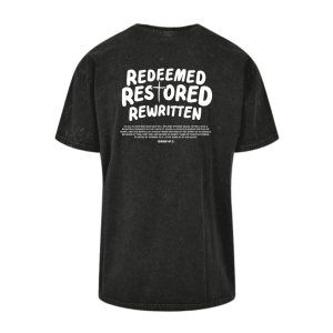 Redeemed, Restored, Rewritten Oversized T-shirt Acid Wash (Black/White)