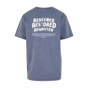 Redeemed, Restored, Rewritten Oversized T-shirt Acid Wash (Blue/White)