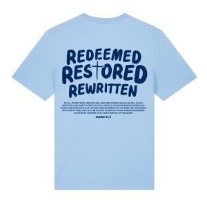 Redeemed, Restored, Rewritten T-shirt (Light Blue/Navy)