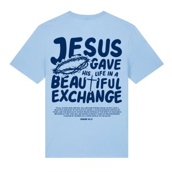 Jesus gave his life T-shirt Light Blue_ Navy - Back