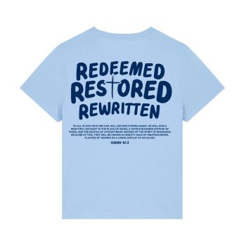 Redeemed, Restored, Rewritten Ladies T-shirt Light Blue_Navy [MAIN]