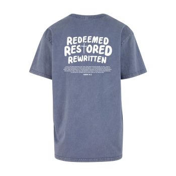 Redeemed, Restored, Rewritten T-shirt Acid Wash Blue_White [ALT]